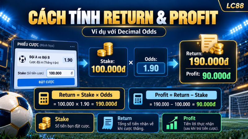 Cách tính tiền trả về từ odds